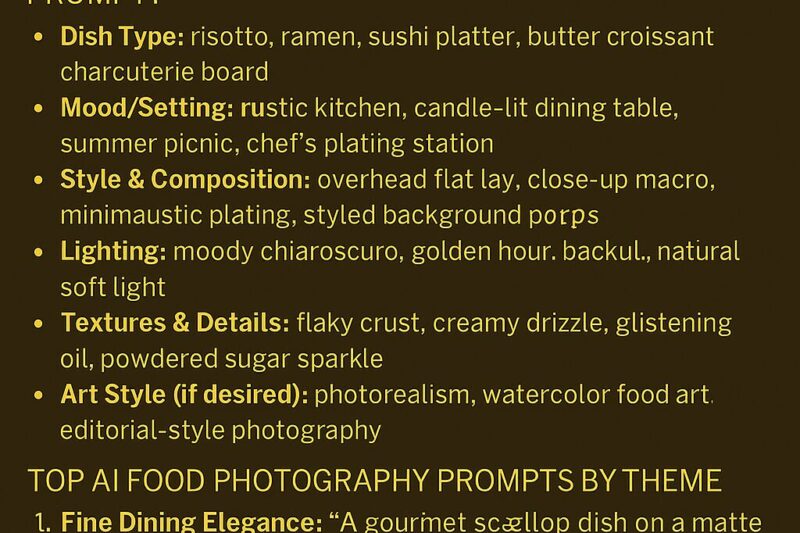 AI-Generated Food & Gourmet Photography Prompts: Capture Culinary Magic with Words