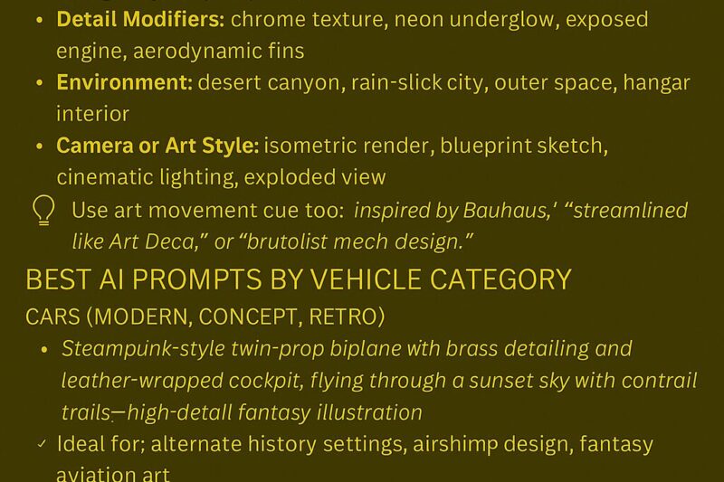AI-Generated Vehicles: Best Prompts for Cars, Planes & Spaceships
