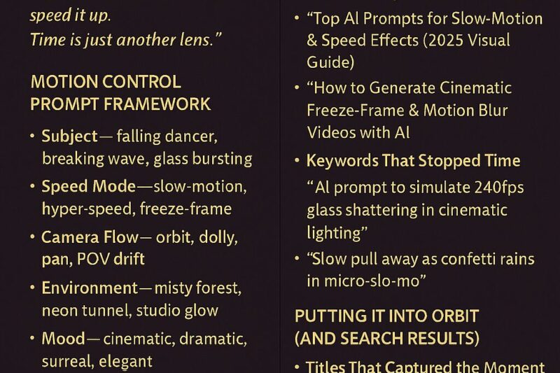 Prompting for AI-Generated Slow-Motion & High-Speed Videos: 2025 Guide for Cinematic Storytellers